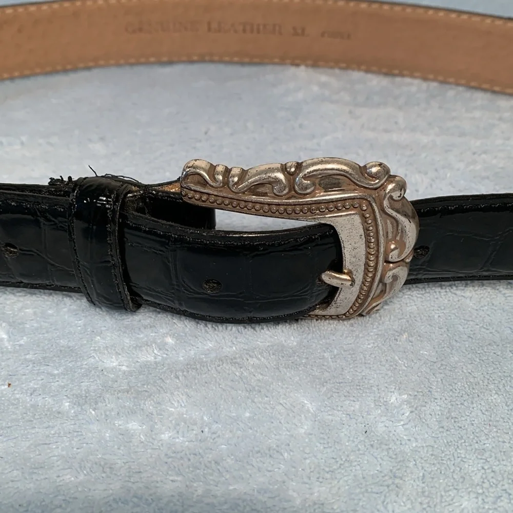 Elegant Black Leather Belt with Silver Buckle